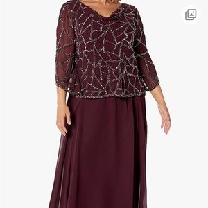J Kara 3/4 sleeve plus sized beaded dress plum multi 16W